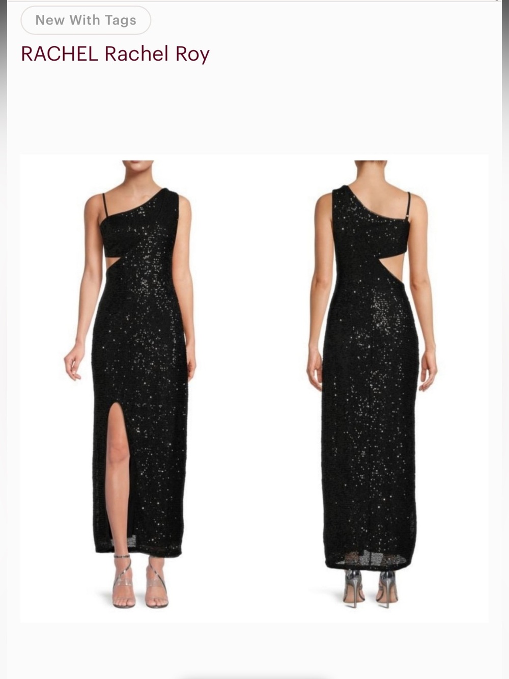 Nwt One Shoulder Side Cutout Dress Sequins Prom, weddings, Black Tie. Large